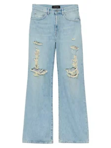 Purple Brand Destroyed High-Rise Wide-Leg Jeans